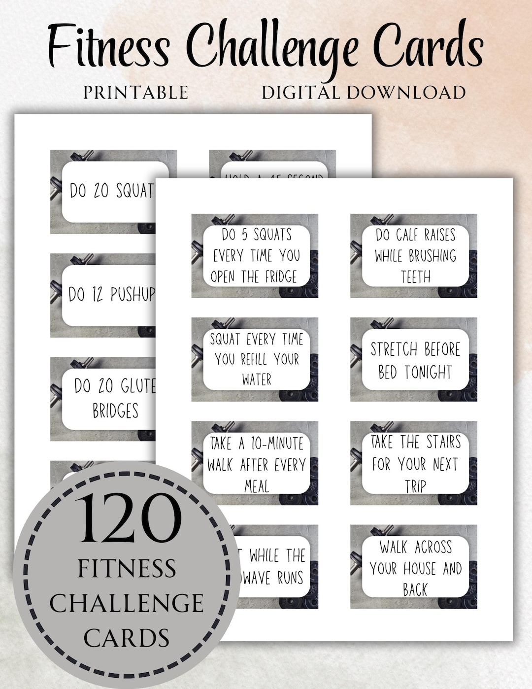 Virtual Exercise Cards 120 Fitness Challenge Cards Printable | Workout Challenge Deck ...