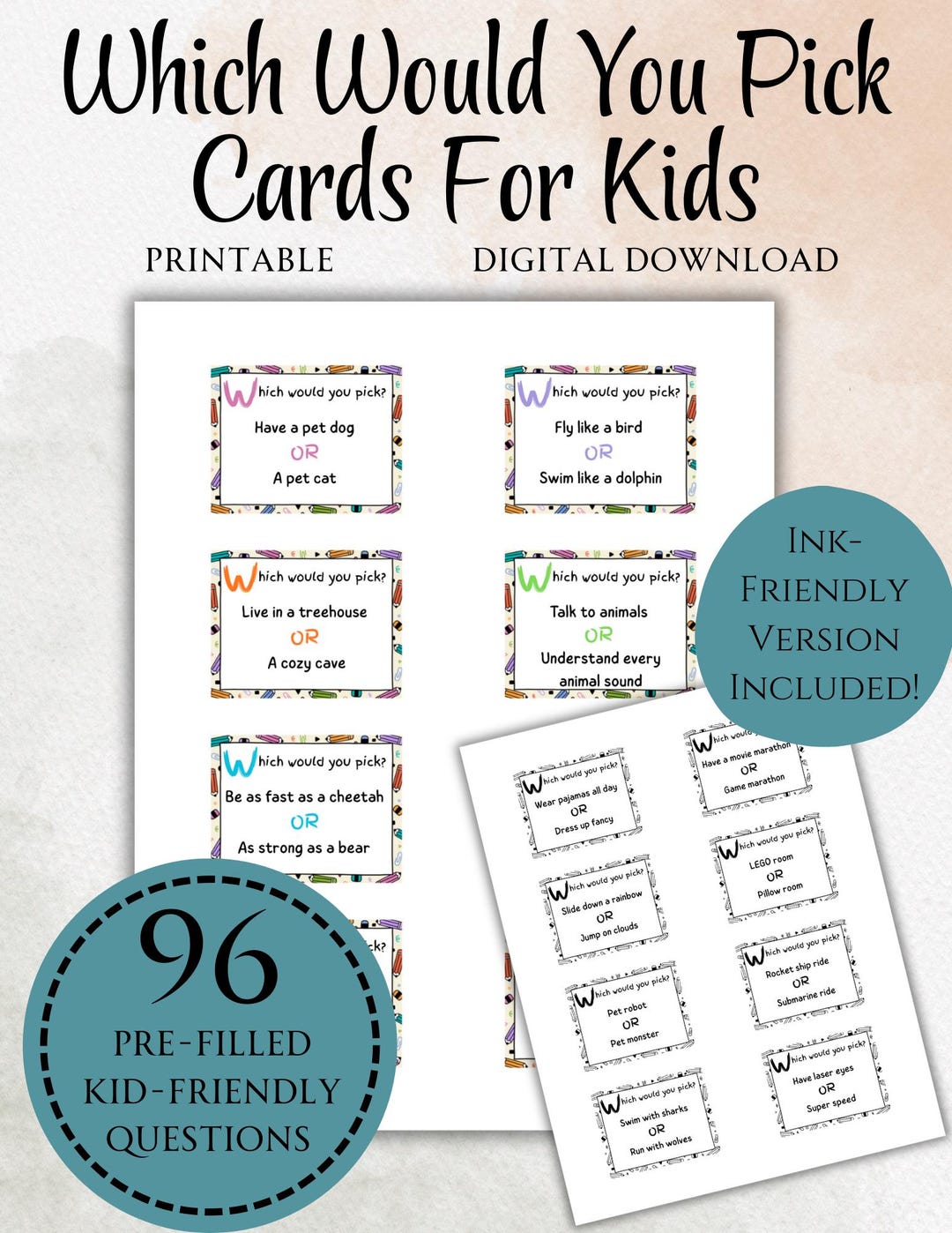 Kids Which Would You Pick Cards Printable | Fun Screen Free Games for ...