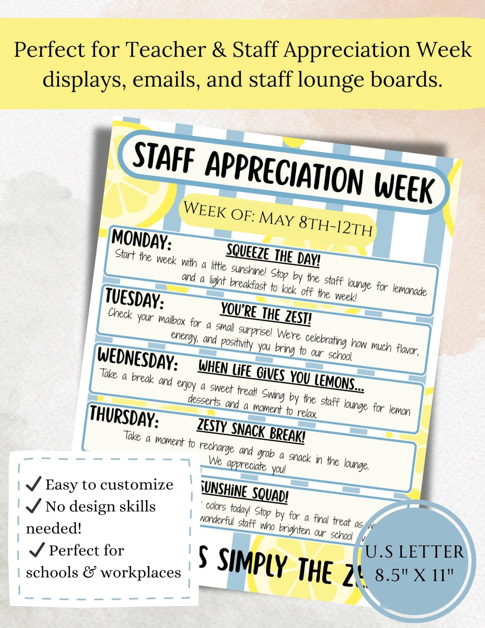 Lemon Theme Staff Appreciation Week Flyer | Editable Template | Teacher ...