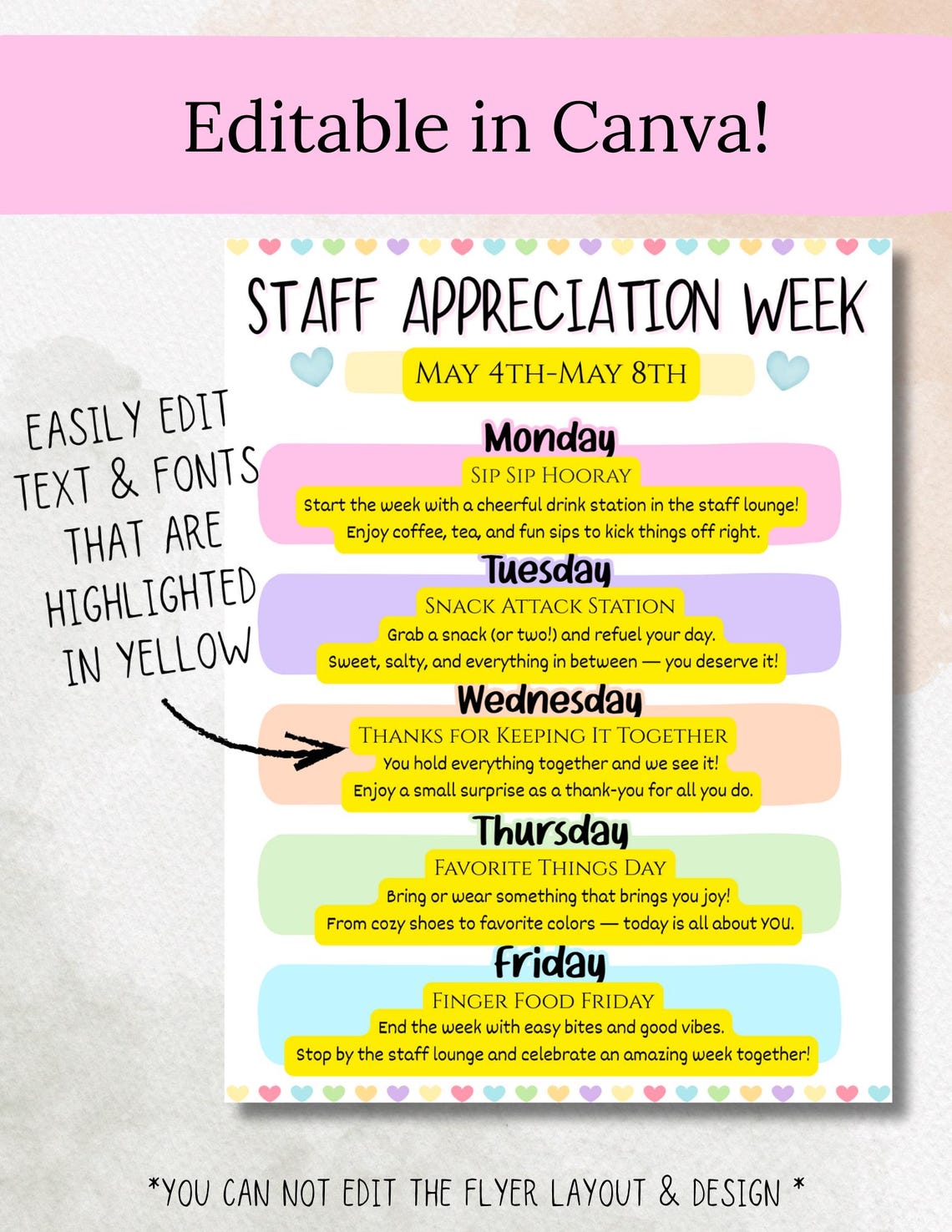 Staff Appreciation Week Flyer | Editable Canva Template | Teacher ...
