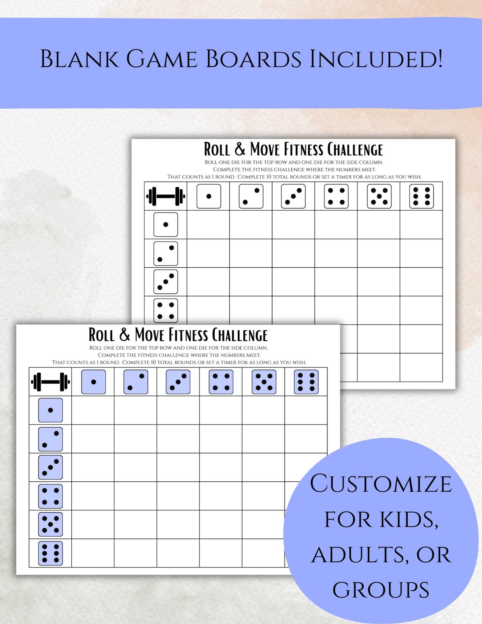 Fitness Challenge Dice Game | Roll & Move Workout | Printable Exercise ...