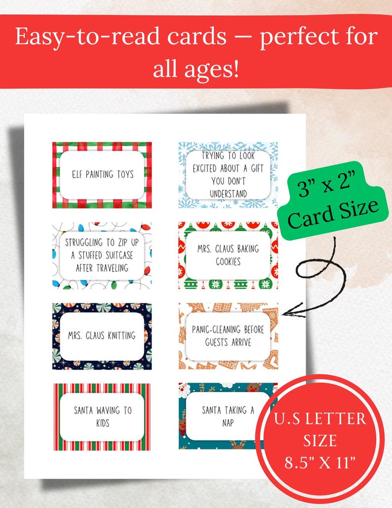 120 Christmas & Winter Charades Cards Printable Game | Holiday Party ...