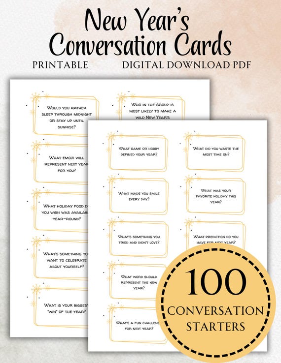 New Year’s Conversation Cards Printable | NYE Party Game for Family & Friends | End-of-Year Reflection Questions | Instant Download PDF