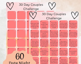 Kaarten 30 dagen voor stellen: afdrukbare uitdaging + date night | Relatie-uitdaging voor stellen, huwelijksuitdaging | Directe digitale download