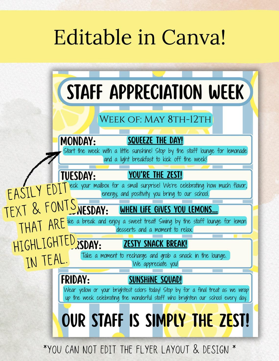 Lemon Theme Staff Appreciation Week Flyer | Editable Template | Teacher ...