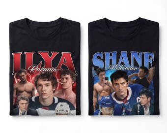 Maglietta Heated Rivalry di Ilya Rozanov e Shane Hollander / Maglietta vintage per tifosi / Maglietta con collage di foto retrò / Unisex / Merchandising per tifosi