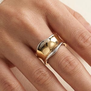 925 Sterling Silver Ring, Sculptural Two Tone Chunky Adjustable Statement Ring