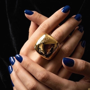 Sculptural Gold Dome Ring with Wide Band, Chunky Statement Ring for Everyday Style