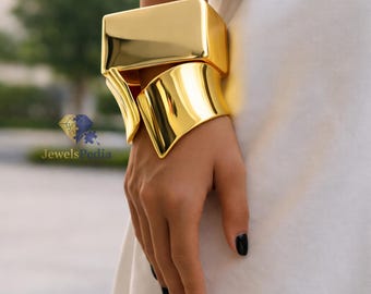 Chunky gold bracelets for women, oversized jewelry set, wide gold cuff bracelet, statement chunky bangles, arm cuff bangle