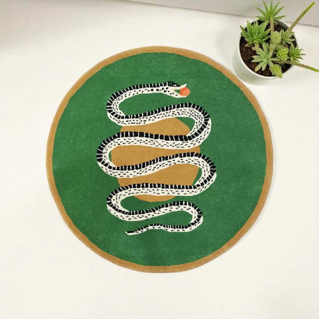 Hand-tufted Wool Rug: Snake & Apple Design, 3x3 Feet - Etsy