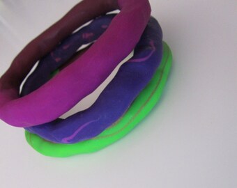 bright green gold plum neon fluoro swirl marbled Bam-Bam stacking bangle cuff