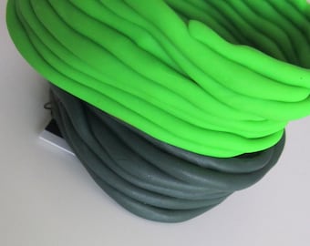 neon electric lime squiggle seaweed polyclay bangle cuff