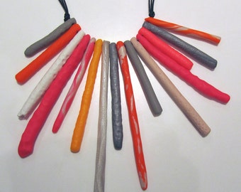 Electric neon pop orange, pink fluoro and pearl 'sea urchin spine' necklace