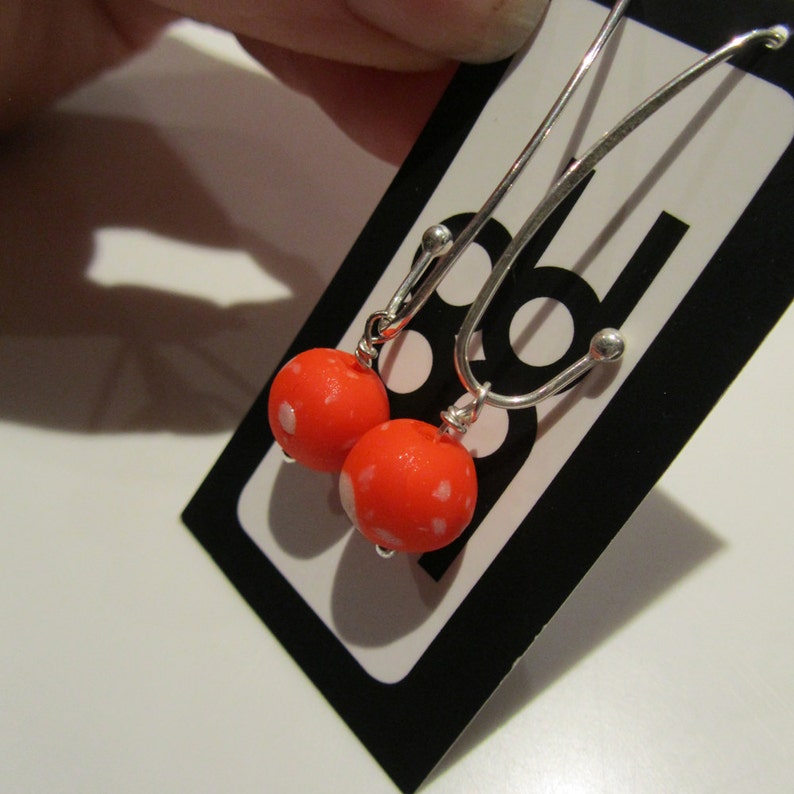 fluoro neon electric orange and sterling silver colour block polymer clay fashion earrings image 4