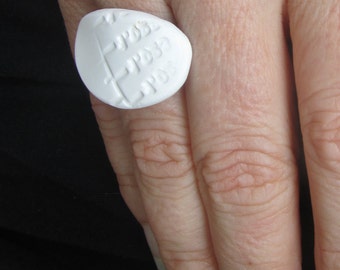 white numerical porcelain-like polymer clay fashion ring