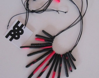 black and neon fluoro pink textured 'sea urchin spines' polymer necklace