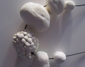 white coral textured 'ocean egg' polymer clay beaded necklace