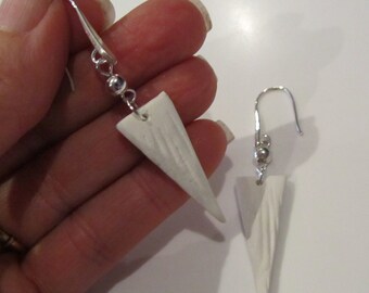 white textured triangular aztec polymer clay fashion earrings