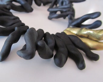 black and gold coral-shaped polymer clay beaded necklace