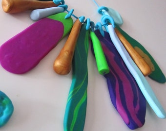 cool coloured greens purples pastel blue gold summer coloured 12 piece eclectic 'feather' necklace