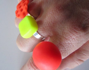 neon electric pop orange globe polymer clay fashion ring