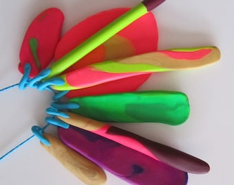 lime, purple, hot pink, gold accent summer coloured 8 piece eclectic 'feather' necklace