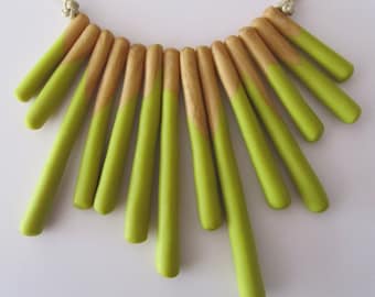 fresh lime and shimmery gold colour block fashion polymer clay 'sticks' necklace