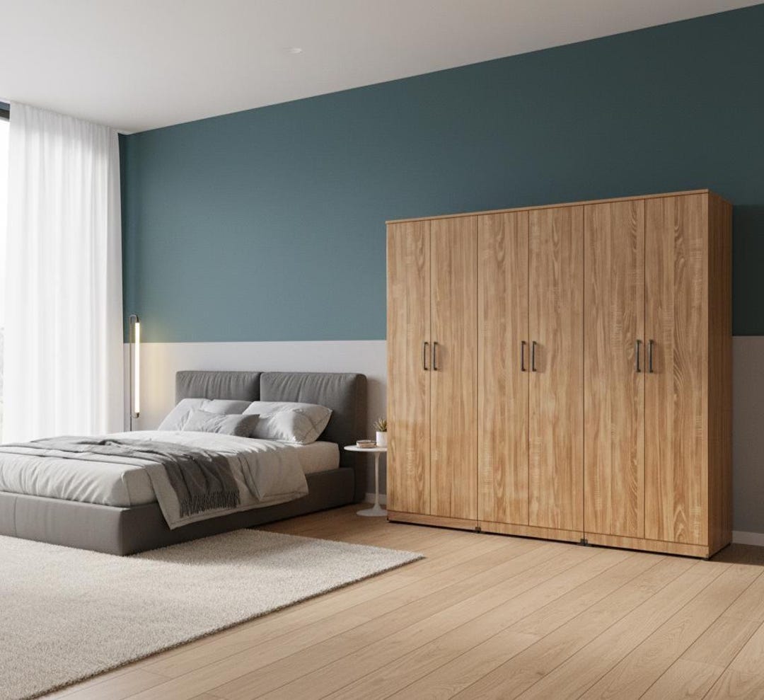 Luxury Oak 6 Door Wardrobe – Large Wooden Bedroom Closet, Modern ...