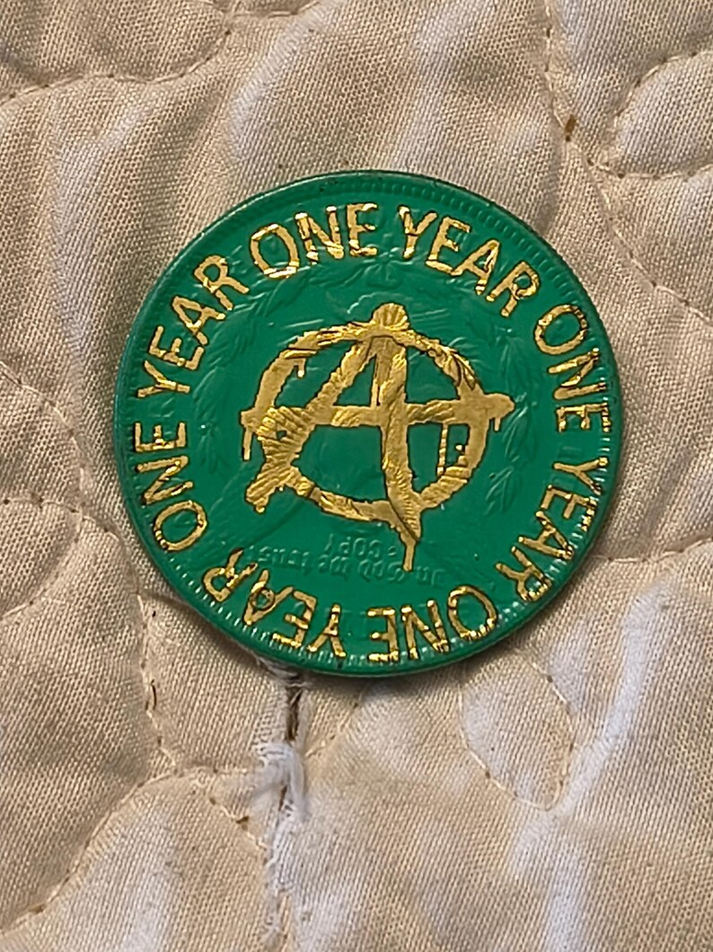 1 year sobriety coin made from a feau gold coin engraved. I can paint them any color. I ship for exactly what it costs me. image 20