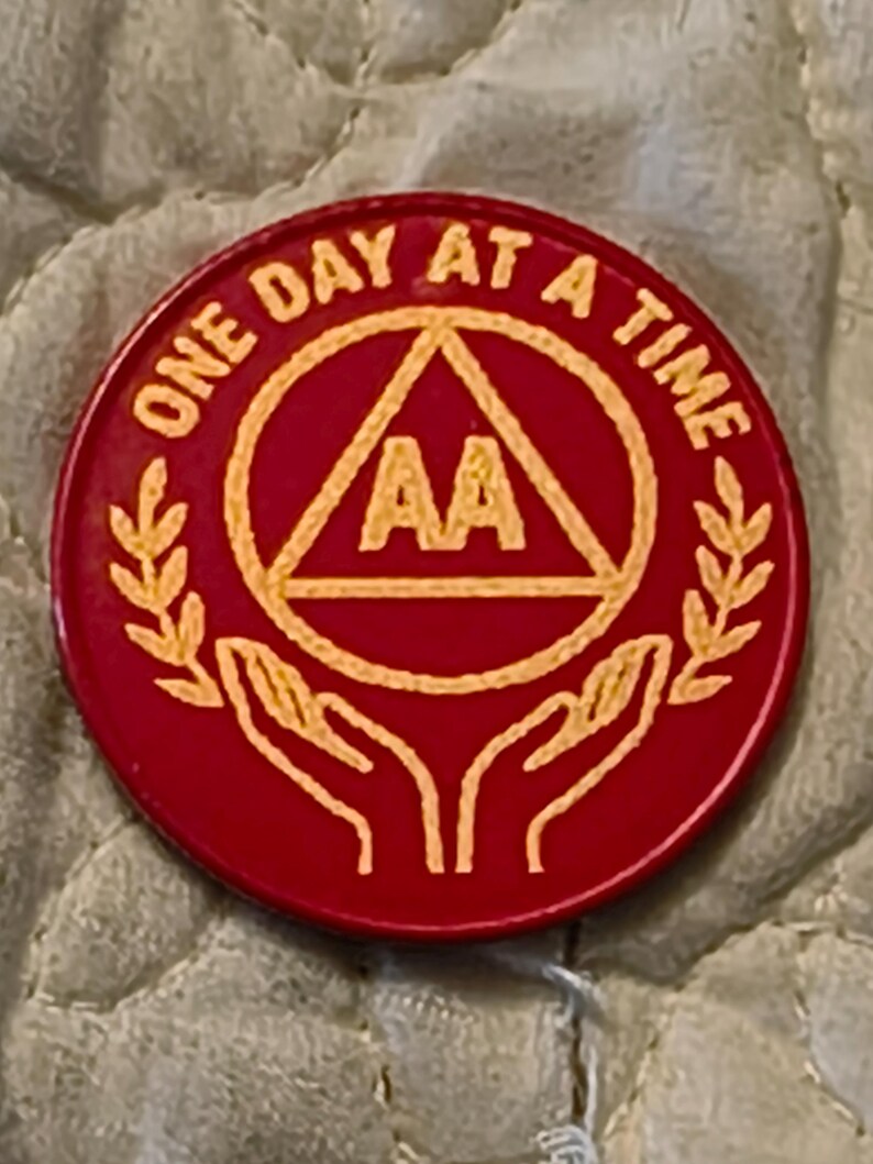 1 year sobriety coin made from a feau gold coin engraved. I can paint them any color. I ship for exactly what it costs me. image 2