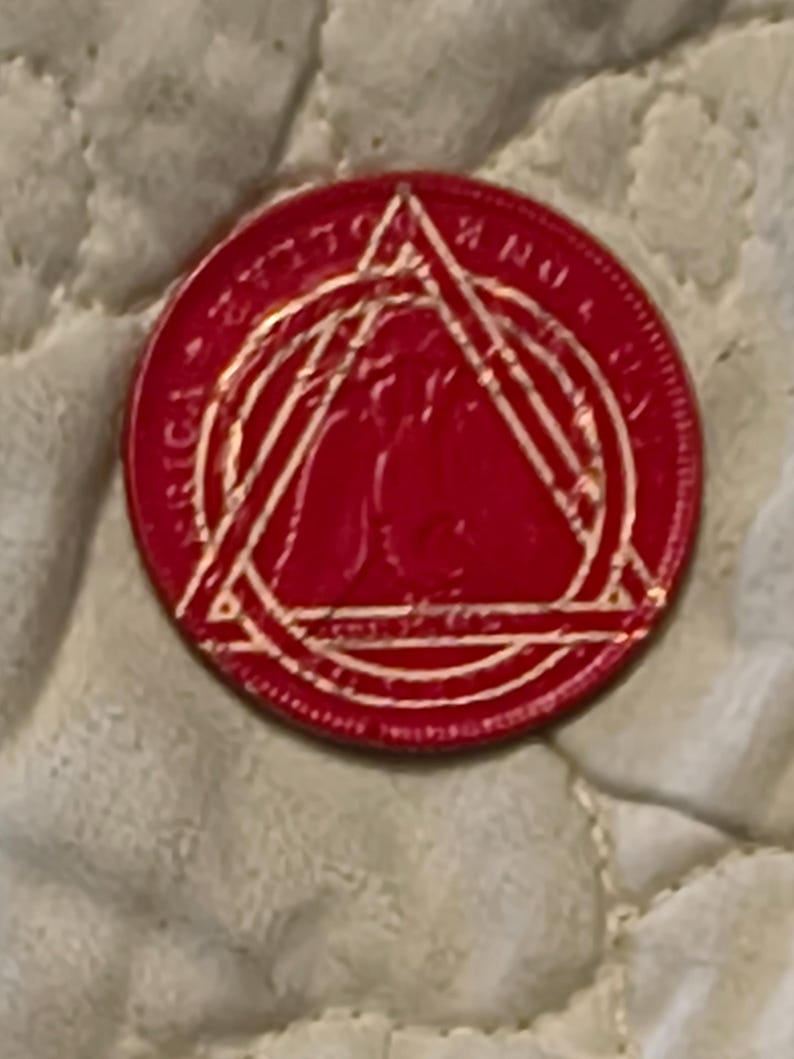 1 year sobriety coin made from a feau gold coin engraved. I can paint them any color. I ship for exactly what it costs me. image 11