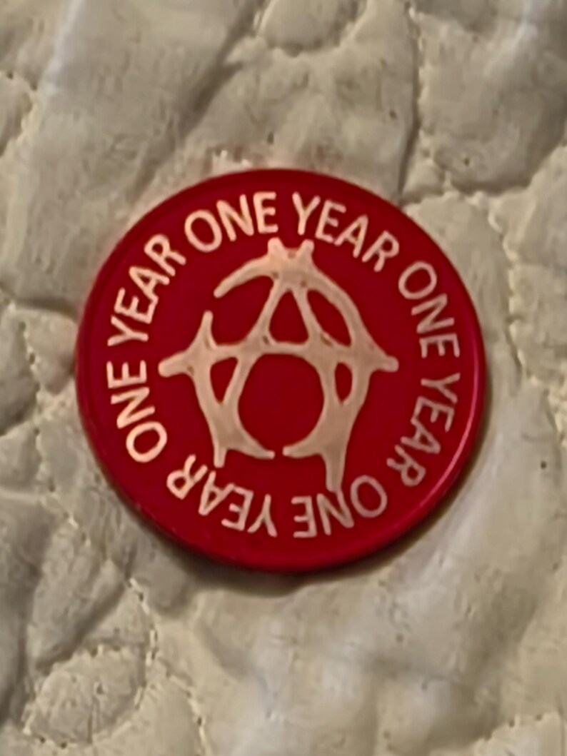 1 year sobriety coin made from a feau gold coin engraved. I can paint them any color. I ship for exactly what it costs me. image 6