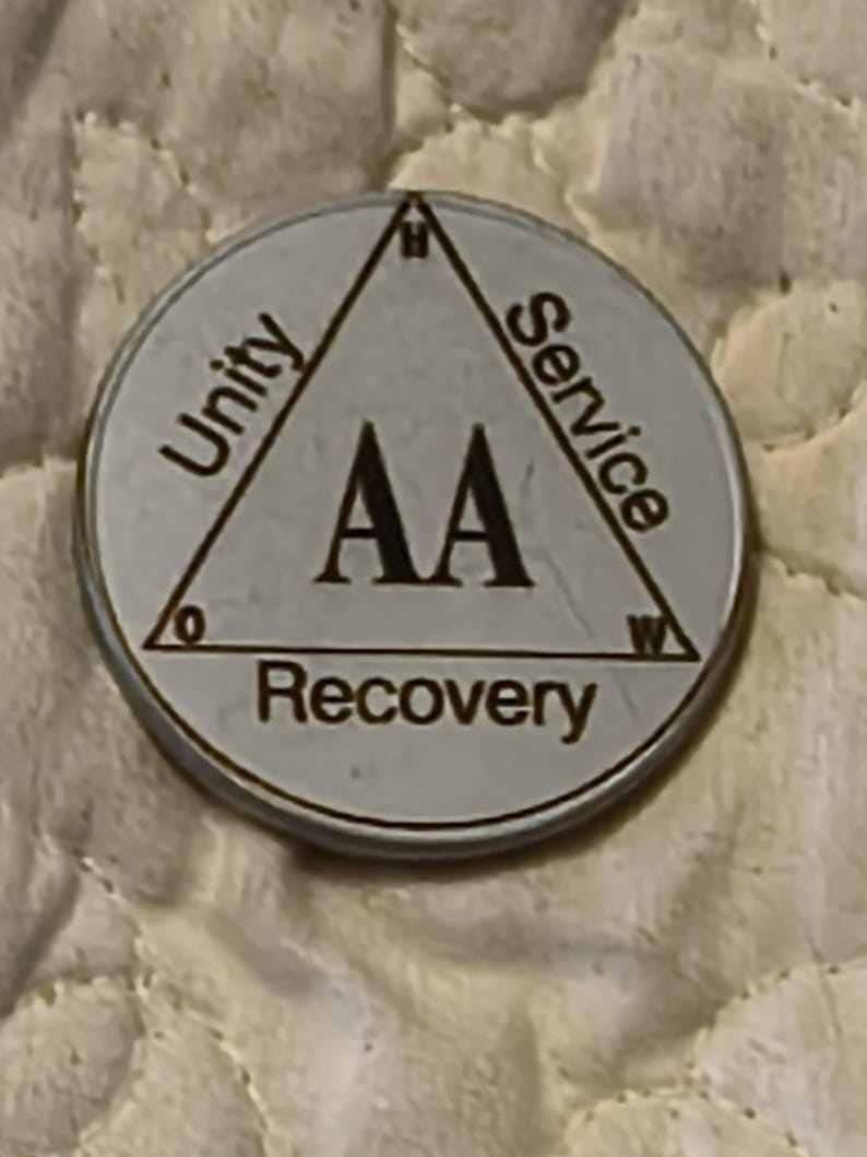 1 year sobriety coin made from a feau gold coin engraved. I can paint them any color. I ship for exactly what it costs me. image 7