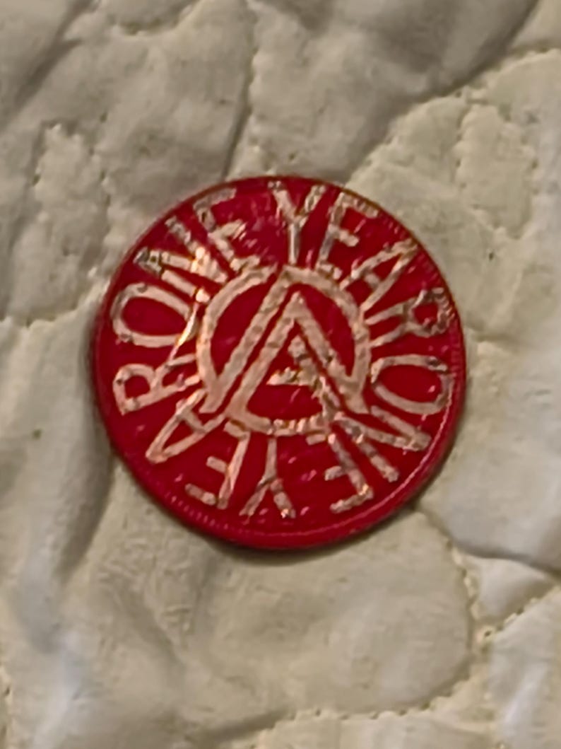 1 year sobriety coin made from a feau gold coin engraved. I can paint them any color. I ship for exactly what it costs me. image 4
