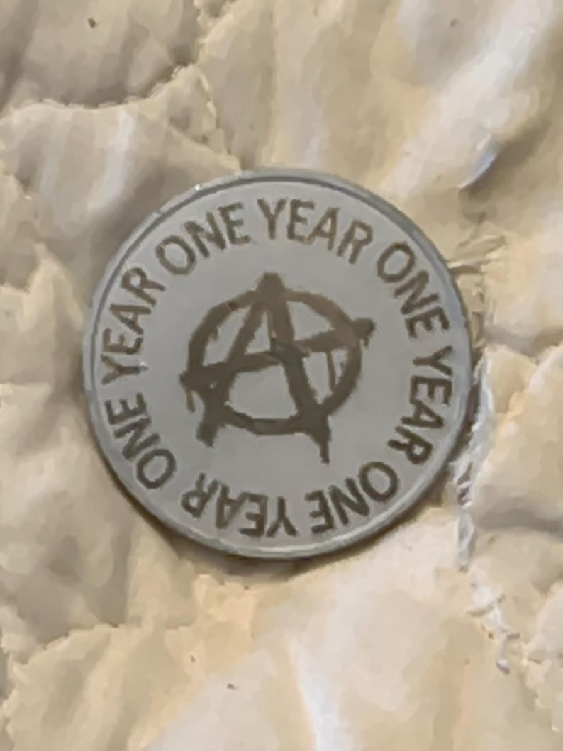 1 year sobriety coin made from a feau gold coin engraved. I can paint them any color. I ship for exactly what it costs me. image 3