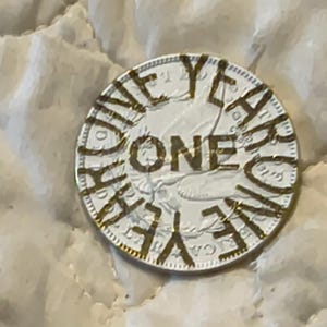 1 year sobriety coin made from a feau gold coin engraved. I can paint them any color. I ship for exactly what it costs me. image 8