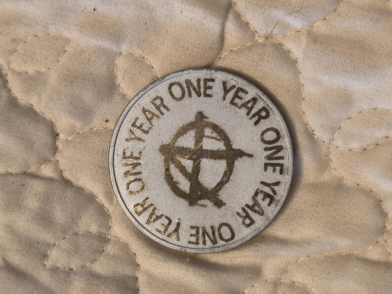 1 year sobriety coin made from a feau gold coin engraved. I can paint them any color. I ship for exactly what it costs me. image 16