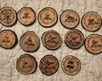 Handmade wooden sobriety chips.