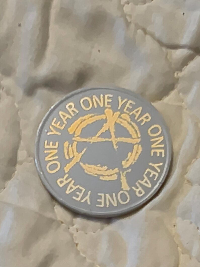 1 year sobriety coin made from a feau gold coin engraved. I can paint them any color. I ship for exactly what it costs me. image 5