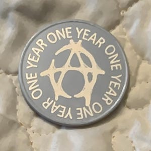 1 year sobriety coin made from a feau gold coin engraved. I can paint them any color. I ship for exactly what it costs me. image 13