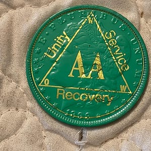 1 year sobriety coin made from a feau gold coin engraved. I can paint them any color. I ship for exactly what it costs me. image 19