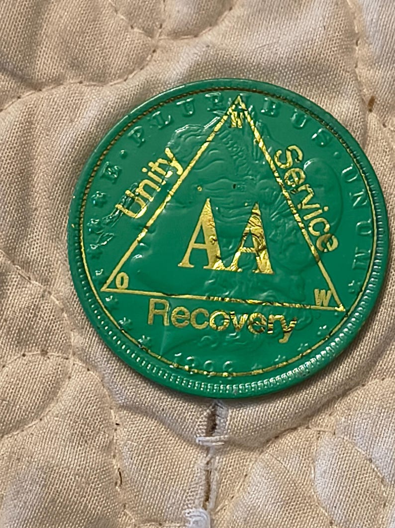 1 year sobriety coin made from a feau gold coin engraved. I can paint them any color. I ship for exactly what it costs me. image 19