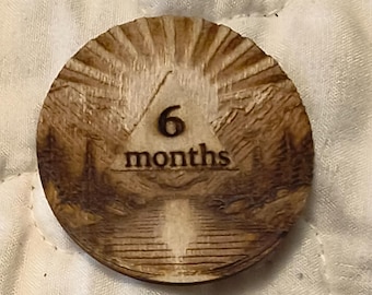 6 month sobriety coin. Wooden. 100 % customized.