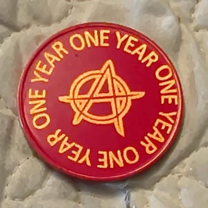 1 year sobriety coin made from a feau gold coin engraved. I can paint them any color. I ship for exactly what it costs me. image 1