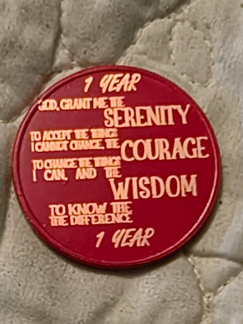 1 year sobriety coin made from a feau gold coin engraved. I can paint them any color. I ship for exactly what it costs me. image 12