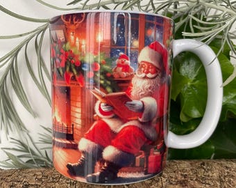 Weihnachtsmann am Kamin Becher | Gemütliche Weihnachtstasse | Urlaub Kaffee | Winter-Tasse Schokolade | Weihnachtsgeschenk für Ihn Sie | Festlicher Weihnachtsmann