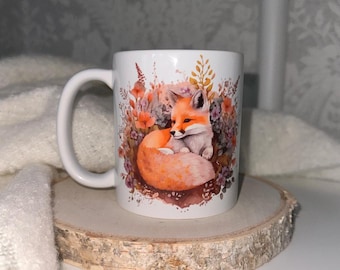 Watercolour Fox Mug | Fox Coffee Mug | Minimal Nature Animal Fox Mug | Gift for Wildlife & Woodland Lovers | Gardeners Ceramic Mug