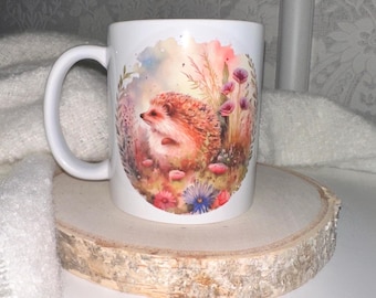 Hedgehog Watercolour Mug | Cute Woodland Animal Gift | Nature Lover Present | Hedgehog Coffee Mug | Cute Animal | 11oz Garden Wildlife Mug