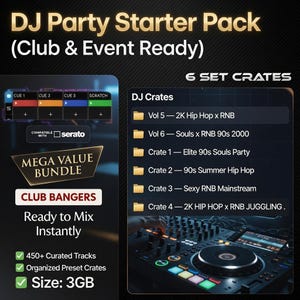 Puede incluir: Pack de inicio DJ Party, listo para clubes y eventos. Incluye más de 450 pistas seleccionadas, preajustes organizados y un tamaño de 3 GB. Presenta un controlador DJ y una lista de cajas de DJ.