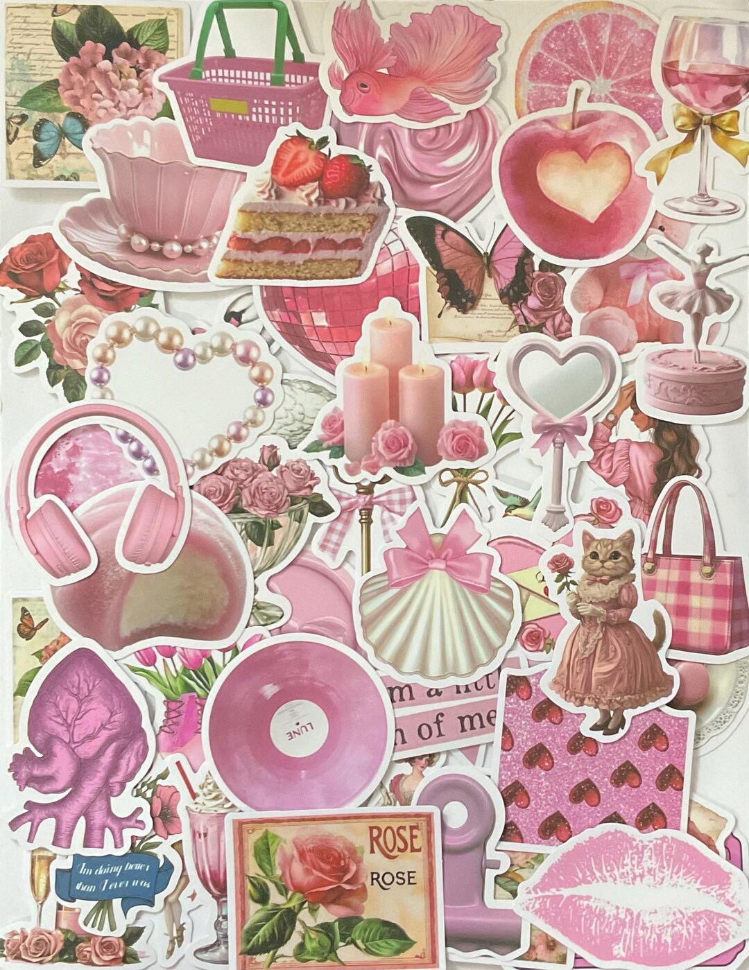 Pink Vintage Sticker Pack 10-50PCS, Cottagecore Art Stickers Waterproof ...